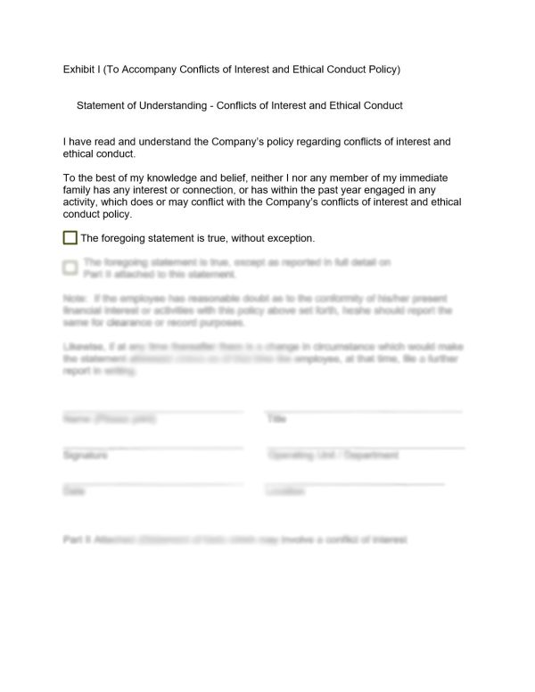 Conflicts of Interest and Ethical Conduct Form