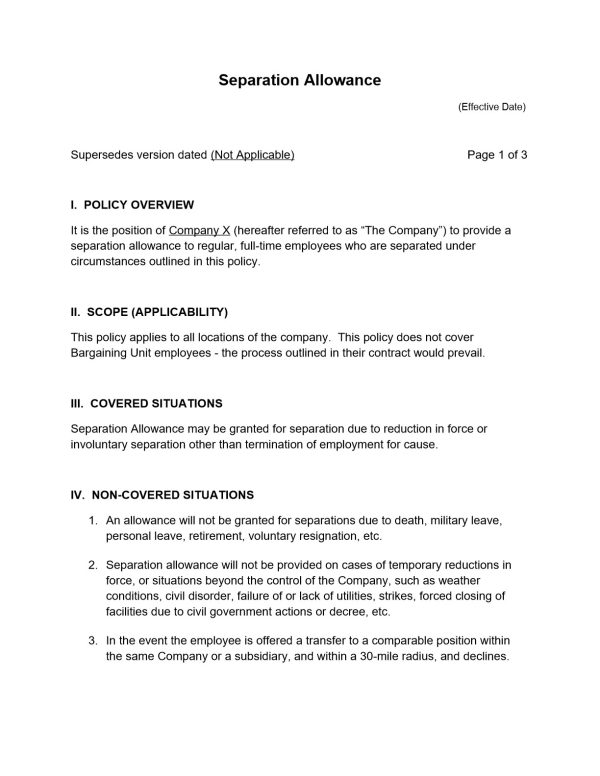 Separation Allowance Policy