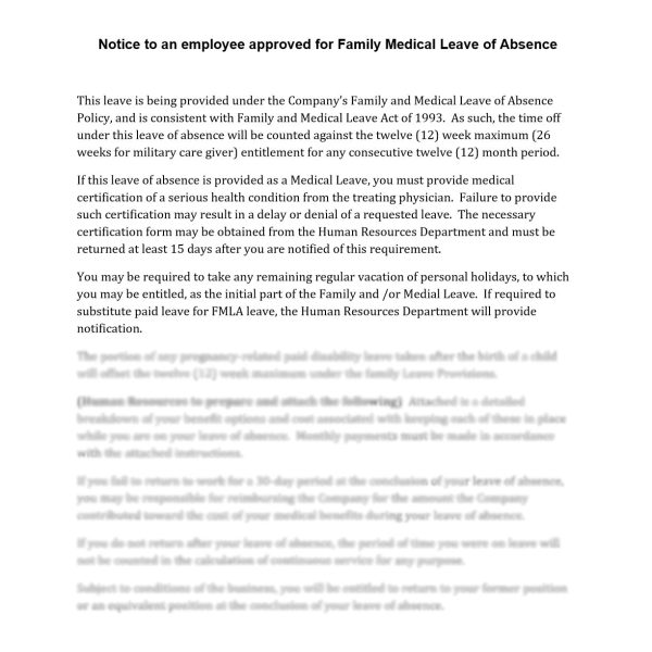 Family Medical Leave Act (FMLA) Notice