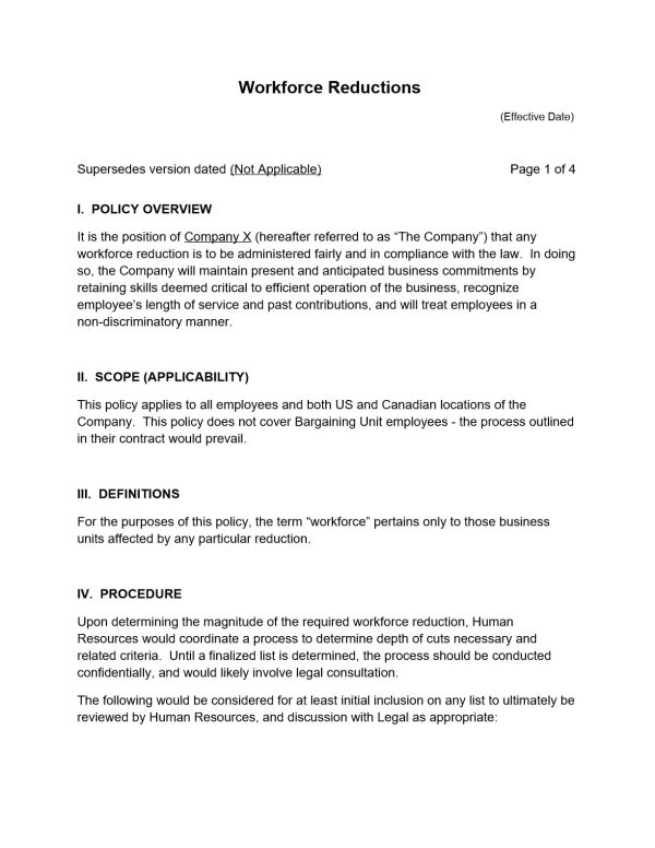 Workforce Reduction Policy