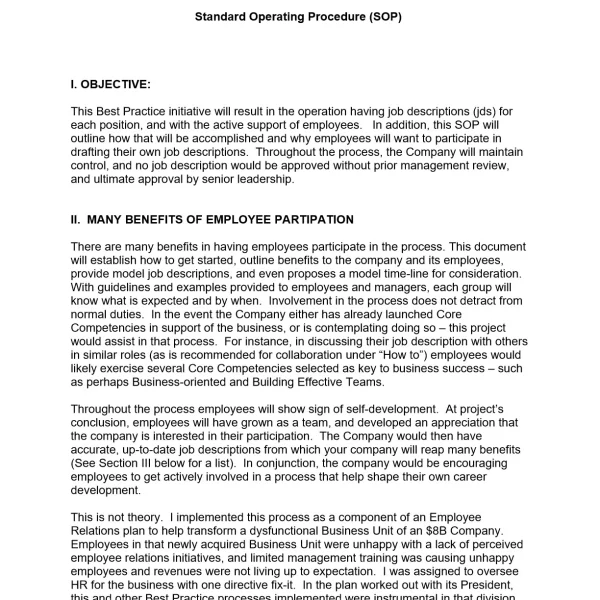 Job Position Descriptions Employee Involvement Initiative