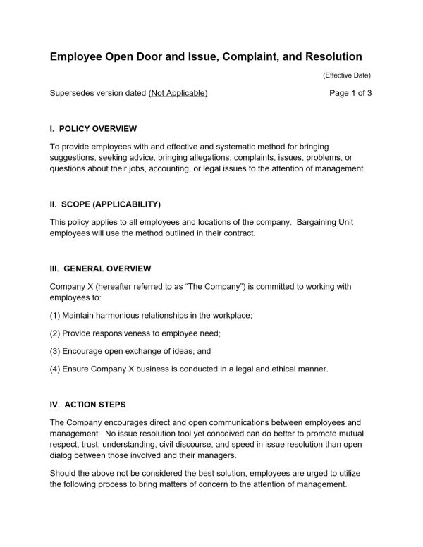 Open Door & Issue Complaint Resolution Policy