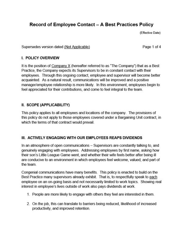 Record of Employee Contact Policy