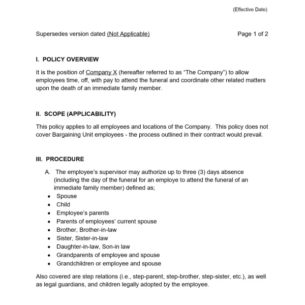 Funeral Leave Policy