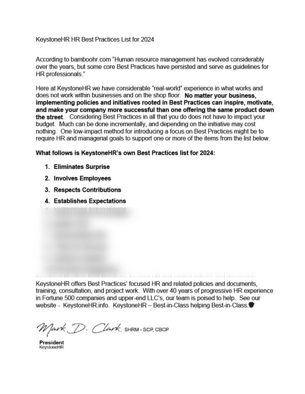 KeystoneHR List of Best Practices 2024