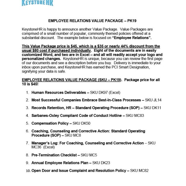 Employee Relations Value Package