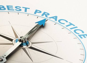 3D illustration of a compass with needle pointing the text best practice